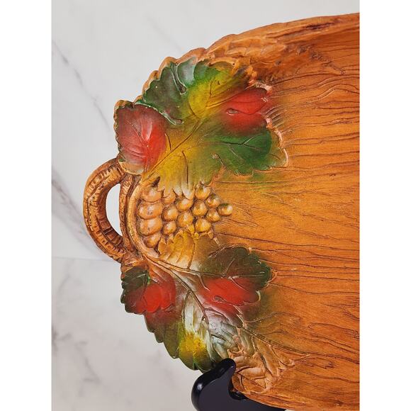 Serving Tray Dish Fall Leaves & Grapes 70's Multi Products 12" x 9" Fruit Bowl - Picture 2 of 13